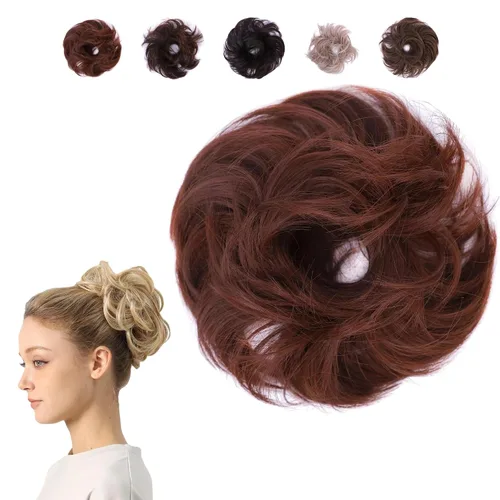 Miniatura 14 de Juvabun Pieza de pelo pequeño y desordenado color negro – Coletero sintético ondulado y rizado para mujer, mini extensión de moño para cabello fino