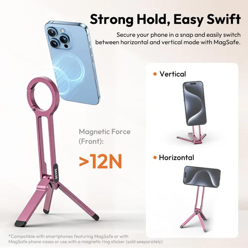 Miniatura 5 de ULANZI MA30 - Soporte magnético de trípode para iPhone - Maglock de aluminio para teléfono inteligente, mini trípode de bolsillo, soporte