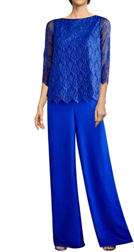 Miniatura 3 de 2 Piece Mother of The Bride Dresses Pant Suits Lace Evening Formal Dress Chiffon Wedding Guest Groom Dress Women's