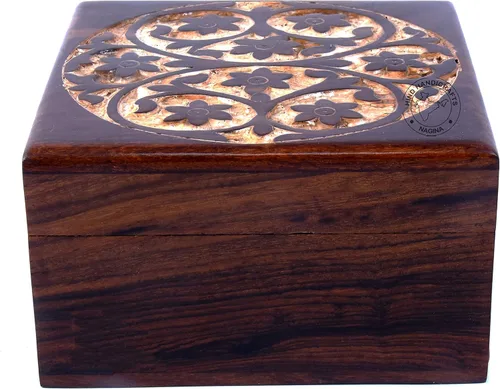 Miniatura 19 de Urna de madera antigua hecha a mano con grabado del árbol de la vida tallada a mano para mujeres y hombres, joyas Acentos de decoración del hogar