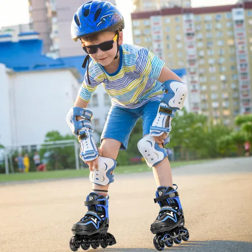 Miniatura 7 de Ruthfot Patines en línea ajustables para niños y niñas con ruedas de luz completa, patines para exteriores para niños y mujeres Azul