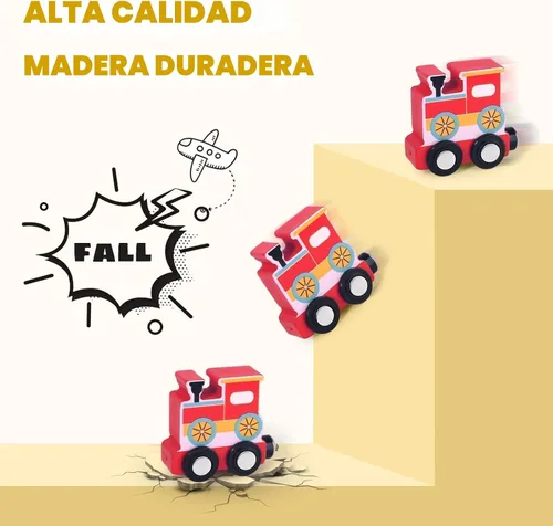 Miniatura 4 de Juguetes para niños pequeños, juego de pista de tren magnético de madera de 12 piezas con diseños de animales y digitales, juguete educativo