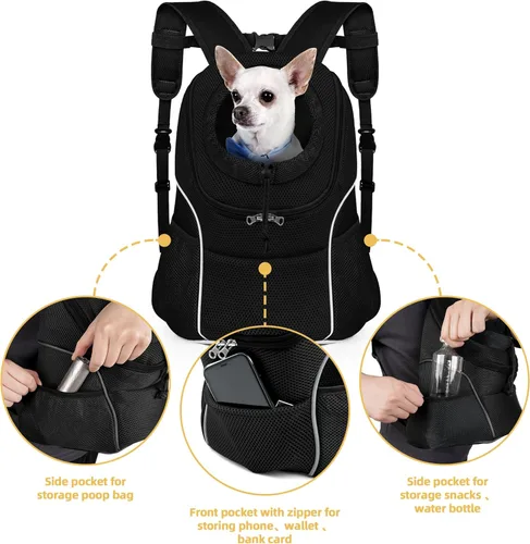 Miniatura 4 de WOYYHO Mochila Transportadora para Mascotas Perros, Mochila Frontal para Perros Pequeños, Mochila Transportadora Ventilada para Perros con Bolsillos