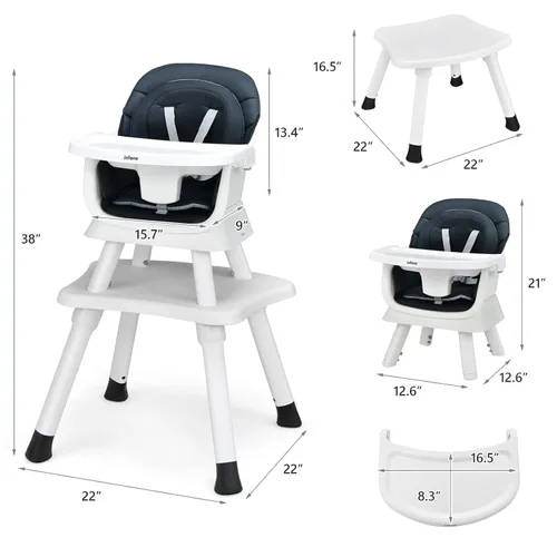 Miniatura 7 de INFANS Silla Alta 8 en 1 para Bebé, Silla Alta Convertible para Bebés y Niños Pequeños, Asiento Elevador de Comedor para Bebés, Mesa de Bloques