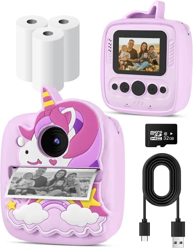 Miniatura 9 de Cámara de impresión instantánea para niños de 3 a 12 años, cámara para niños con tarjeta SD de 32 G y papel de 300 fotos, foto de 48 MP, video