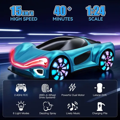 Miniatura 2 de Auto a control remoto, autos RC para niños de 6, 7, 8, 9, 10, 11, 12 años, 2.4 GHz, rotación de 360°, autos RC con luces frías, efectos de música