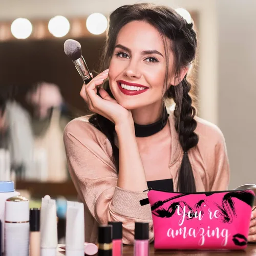 Miniatura 5 de Boao 10 bolsas de maquillaje con letras a granel, bolsa de cosméticos para mujeres, organizador de cremallera de viaje, bolsa de artículos