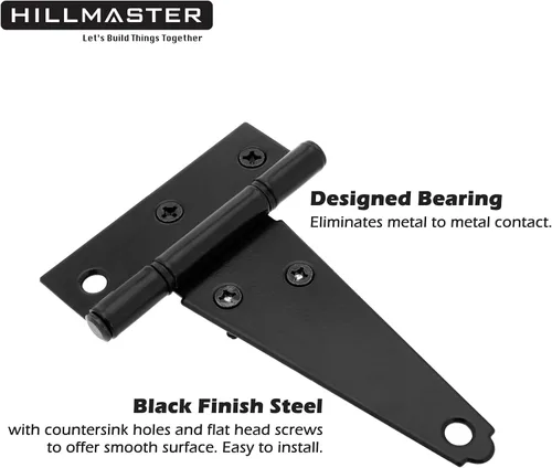Miniatura 7 de Hillmaster Bisagras de puerta de cobertizo resistentes con correa en T de 4 pulgadas, bisagra en T negra para cercas de madera, persiana, ventana