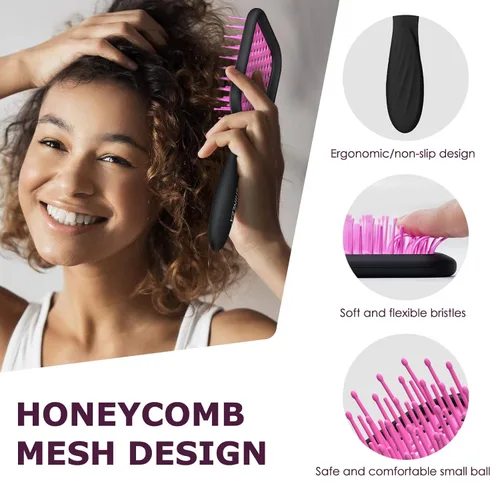 Miniatura 2 de SHINLEA Cepillo desenredante ventilado para cabello grueso y rizado, cepillo de pelo para mujer con cerdas suaves en forma de onda, cepillo Azul