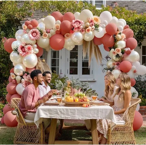 Miniatura 7 de Guirnalda de globos de color rosa polvoriento, globos de doble relleno, color rosa malva, kit de arco de globos de arena blanca perla para despedida