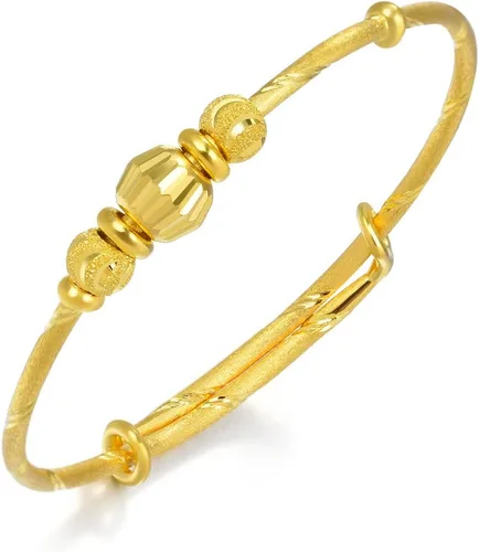 CHOW SANG SANG 999.9 24K oro sólido precio por peso 0.16 oz brazalete de cuentas de oro para tamaño pequeño 31738K Tamaño ajustable, Metal, No es