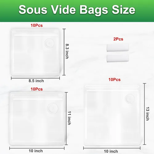 Miniatura 2 de Higfra Sous Vide - Bolsas de 30 unidades y 2 clips de sellado, válvula mejorada, reutilizables, sin BPA, bolsas selladoras al vacío, bolsas
