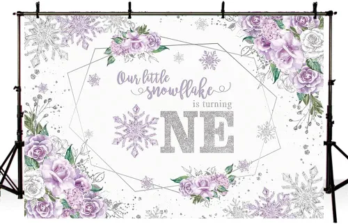 Miniatura 4 de AIBIIN Telón de fondo de invierno de 7 x 5 pies para niña, copo de nieve, color morado, floral, plateado, con purpurina, fondo de fotografía