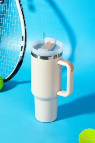 Miniatura 7 de Vaso de 40 onzas con asa y tapa con popote, Vasos aislados de acero inoxidable de pared doble con sello al vacío, Taza de viaje para bebidas frías