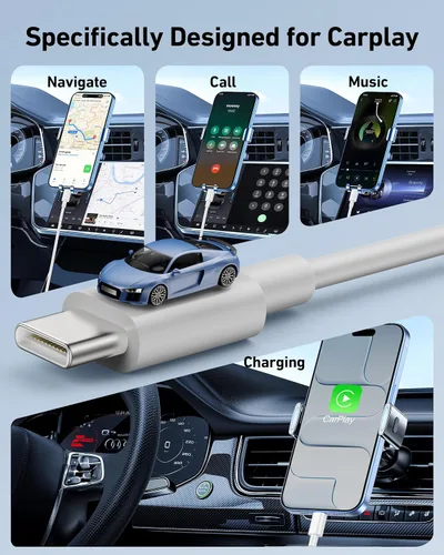 Miniatura 3 de Cable Carplay de coche para iPhone 17/17 Pro/Air/16e/16/15 Pro Max/Plus, 2 unidades USB A a USB C para CarPlay USBC, iPad, Galaxy, Pixel, accesorios
