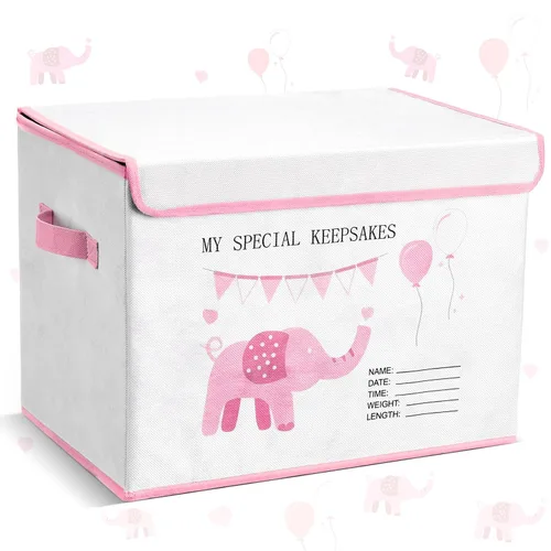 Miniatura 9 de LemonRoad Caja de recuerdos de bebé de 16 x 12 x 12 pulgadas, baby shower, elefante, primera caja de recuerdos, para recién nacidos, regalo de Azul