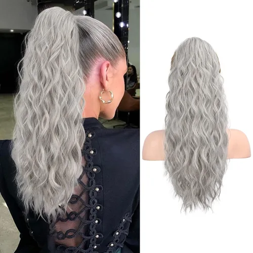 Miniatura 33 de FLUFYMOOZ Extensión de Cola de Caballo, Extensiones de Cabello de Cola de Caballo con Cordón de 26 Pulgadas para Mujeres, Postizo de Cabello