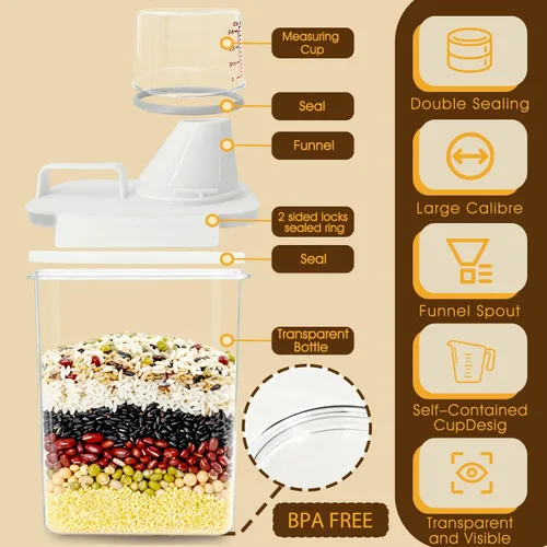 Miniatura 3 de Juego de 2 recipientes de almacenamiento de cereales mejorados, organizador hermético de almacenamiento de alimentos de 54.1 fl oz (54 onzas)