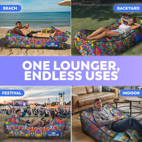 Miniatura 5 de Chillbo Inflatable Couch – Unique Designs - No-Pump Setup, Ripstop Polyester, Stability Pegs, Fun Prints - Portable Air Inflatable Lounger for