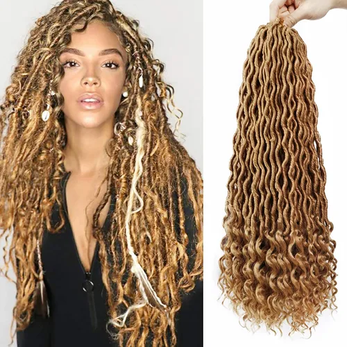 Miniatura 24 de Cabello de Ganchillo Goddess Locs - 8 Paquetes de 12 Pulgadas de Cabello Rizado Faux Locs de Ganchillo para Mujeres Negras, Cabello Rizado 1B-30#