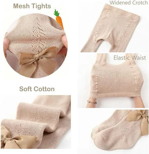 Miniatura 4 de Medias de punto trenzado para bebé niña con lazo sin costuras, mallas de algodón para bebés