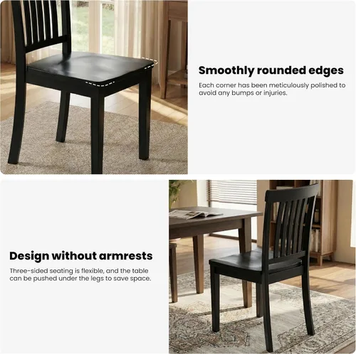 Miniatura 5 de Juego de 2 sillas de comedor, sillas de madera de granja con respaldo alto de husillo, sillas de madera de 17.3 pulgadas para cocina y comedor