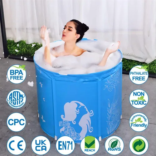 Miniatura 2 de Bañera de plástico portátil, 28 x 28 pulgadas, bañera de baño de hielo no inflable, bañera de hidromasaje plegable para adultos, espuma térmica