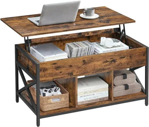 Miniatura 13 de VASAGLE Mesa de Centro con Tapa Elevable, Mesa de Café Elevable con Estante de Almacenamiento, Compartimentos Ocultos y Tapa Elevable, para Sala