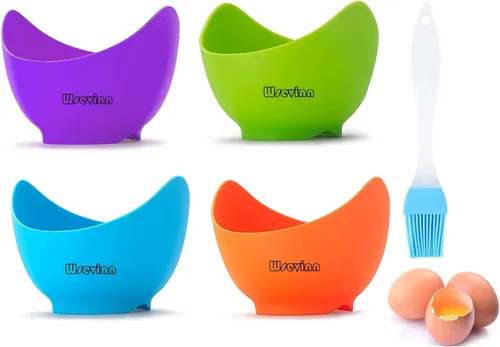 Cocedor de huevos escalfados, tazas de silicona para cazar huevos escalfados con soportes de anillo, taza antiadherente para cocinar huevos para