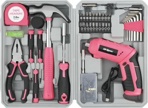 Hi-Spec 42pc rosa 4V USB Controlador de Alimentación Eléctrico y Kit de Herramientas para el Hogar. Destornillador Eléctrico Inalámbrico y
