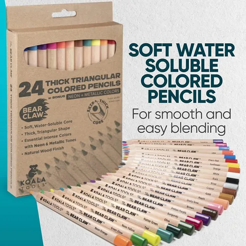 Miniatura 6 de KOALA TOOLS - Lápices de Colores Bear Claw para Adultos y Niños, Lápices de Colores Solubles en Agua con Agarre Triangular para Arte y Sombreado