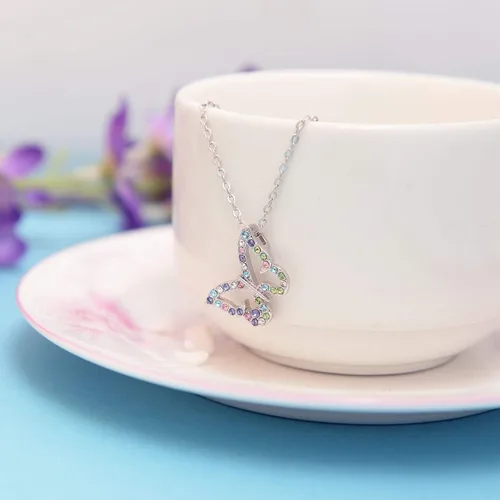 Miniatura 3 de Kiokioa Collar de mariposa con dije de cristal multicolor para niñas y mujeres