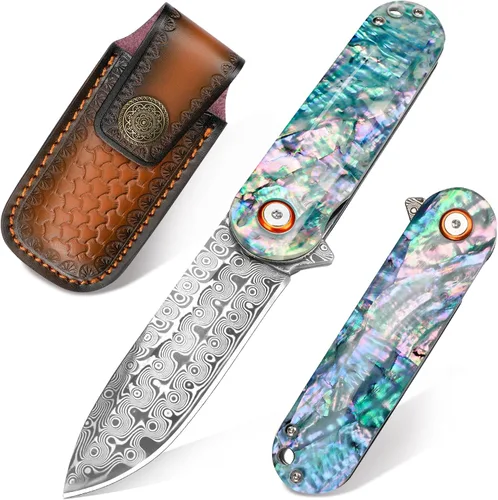 Miniatura 11 de Zingbee Navaja de bolsillo con rompecristales, navaja plegable de Damasco EDC con cortador de cinturones de seguridad, navaja multiusos de bolsillo