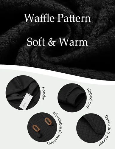 Miniatura 5 de COOFANDY - Sudaderas con capucha para hombre, manga larga, estilo waffle, tejidas, con bolsillo
