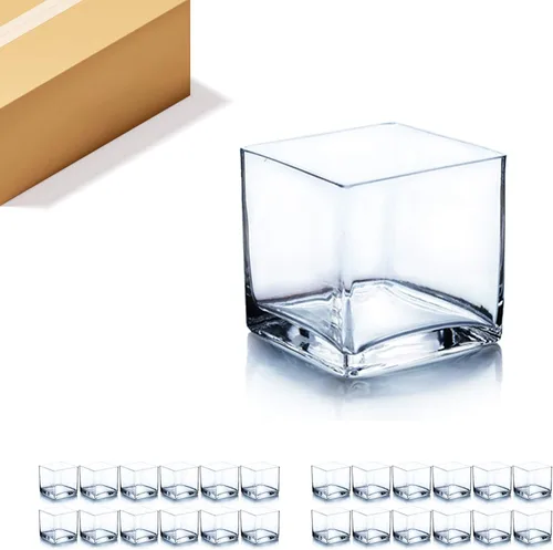WGV - Jarrón de cristal en forma de cubo a granel, portavelas, 3 x 3 x 3 pulgadas, contenedor transparente elegante con decoración floral, para