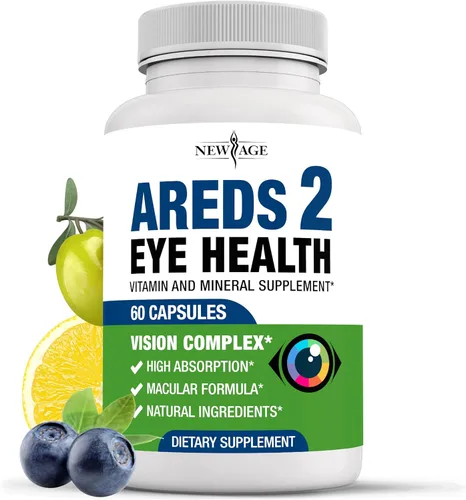 NEW AGE AREDS 2 Vitaminas para los ojos, luteína, zeaxantina, arándano, suplemento mineral para la visión astaxantina, 60 unidades