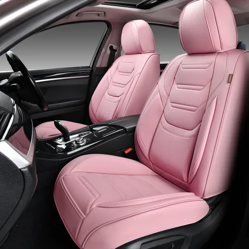 Miniatura 15 de TIEHESYT Fundas de asiento delantero de automóvil color rosa, par de fundas de cuero transpirable para asientos delanteros y reposacabezas, funda
