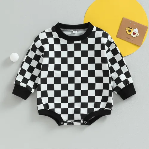 Miniatura 24 de Karuedoo Sudadera a cuadros para bebé niño y niña, mameluco de gran tamaño, manga larga, con burbujas, ropa neutra para otoño