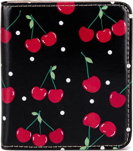 Walle Rfid - Cartera pequeña y compacta con bolsillo plegable para mujer, minicarjetero de viaje con ventana de identificación, Cereza Negra, Lindo