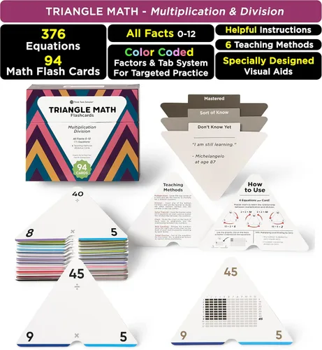 Miniatura 4 de Tarjetas Flash de matemáticas galardonadas – 711 hechos de multiplicación y división (0–12) – Tarjetas jumbo (8 cm x 13,2 cm), ayudas visuales, 2