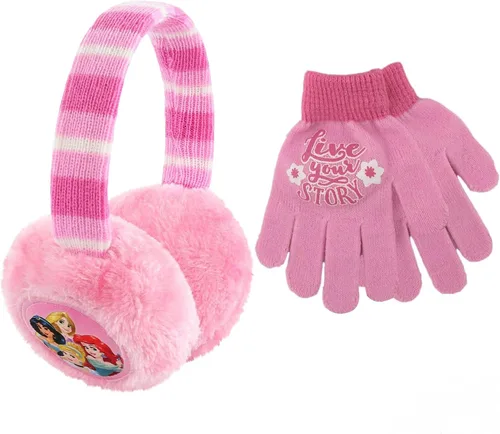 Disney Juego de calentadores de orejeras de invierno y guantes para niños felpa de princesa rosa niñas pequeñas edades de 4 a 7 años Rosado