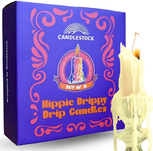 Miniatura 20 de Candlestock Hippie Drippy Drip Candles - Paquete de 11 velas cónicas de goteo – Velas de fusión de botellas de vino (arcoíris hippie)