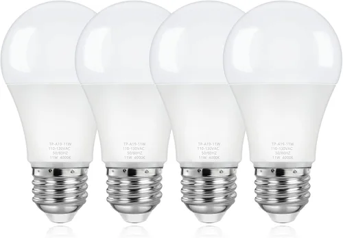 Miniatura 9 de ASOMST Paquete de 4 bombillas A19, bombilla LED equivalente a 100 W, blanco frío 6000K 1100LM 11W, base E26 no regulable, iluminación brillante, CRI