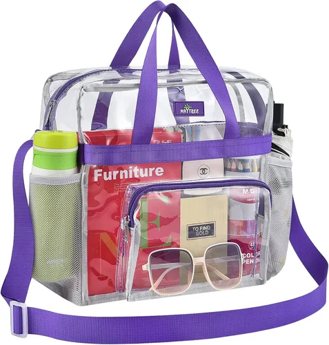 MAY TREE Bolsa transparente para eventos en estadios de 12 x 6 x 12 pulgadas, bolsa de almuerzo transparente con correas reforzadas para trabajo y