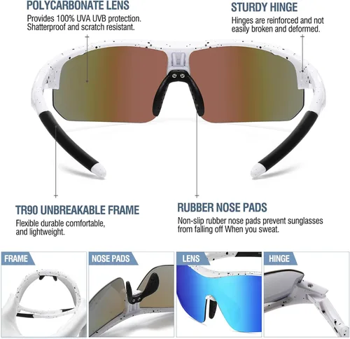 Miniatura 10 de DUCO DK261 - Gafas de sol deportivas de béisbol para jóvenes, con marco TR90 irrompibles, ligeras, para niños y niñas