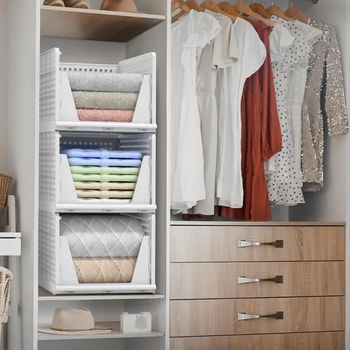 Miniatura 3 de Sorbus Paquete de 3 Organizadores Plegables de Estante de Armario para Ropa - Versátiles Cestas de Almacenamiento Apilables para Armario, Baño