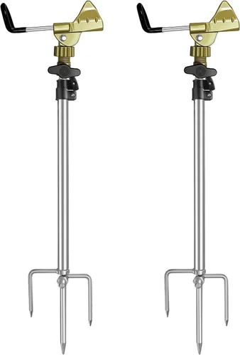 Miniatura 10 de Soporte para caña de pescar para suelo, paquete de 2, altura ajustable de 57-87cm, soporte para caña de pescar ajustable de 360 grados y fácil