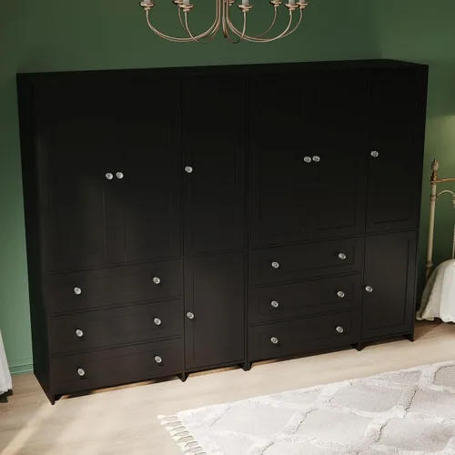 Miniatura 8 de VOWNER Armario clóset con cajones y espejo, gabinete de almacenamiento de ropa de 71" con barra para colgar, armario de madera de 4 puertas