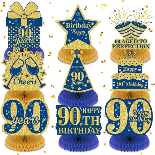 Miniatura 11 de 9 piezas de decoración de cumpleaños azul marino dorado 18 centros de mesa de panal para decoración de mesa, decoraciones de feliz cumpleaños 18