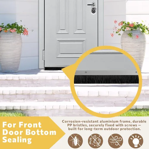 Miniatura 3 de Paquete de 1 cepillo de barrido de puerta de 0.98 pulgadas de ancho x 39.37 pulgadas de largo, sello inferior de puerta de aluminio Retsun